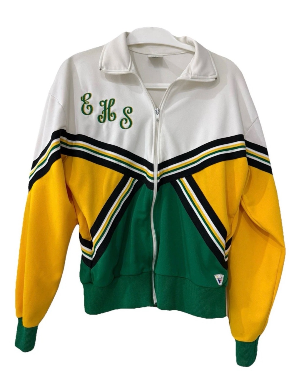 Vintage 1980s Varsity Brand USA Cheerleading Warm-Up Jacket “EHS” Green Gold